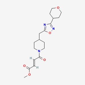 molecular formula C18H25N3O5 B2635781 Methyl (E)-4-[4-[[3-(oxan-4-yl)-1,2,4-oxadiazol-5-yl]methyl]piperidin-1-yl]-4-oxobut-2-enoate CAS No. 2411324-31-5
