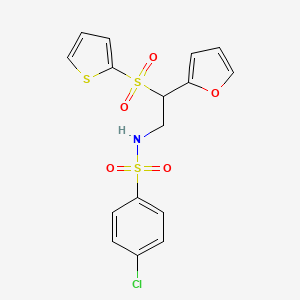 molecular formula C16H14ClNO5S3 B2635791 4-chloro-N-[2-(furan-2-yl)-2-(thiophene-2-sulfonyl)ethyl]benzene-1-sulfonamide CAS No. 877817-03-3