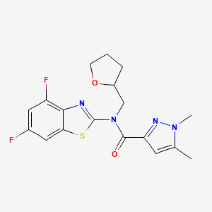 molecular formula C18H18F2N4O2S B2635877 N-(4,6-difluoro-1,3-benzothiazol-2-yl)-1,5-dimethyl-N-[(oxolan-2-yl)methyl]-1H-pyrazole-3-carboxamide CAS No. 1013785-21-1
