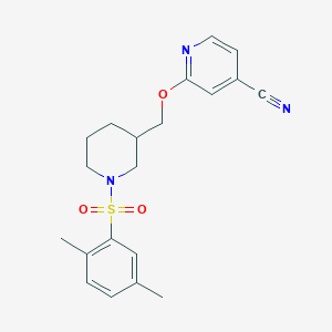 molecular formula C20H23N3O3S B2635883 2-{[1-(2,5-Dimethylbenzenesulfonyl)piperidin-3-yl]methoxy}pyridine-4-carbonitrile CAS No. 2380033-76-9