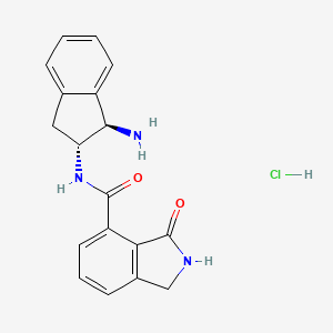 molecular formula C18H18ClN3O2 B2635903 N-[(1R,2R)-1-Amino-2,3-dihydro-1H-inden-2-yl]-3-oxo-1,2-dihydroisoindole-4-carboxamide;hydrochloride CAS No. 2418597-12-1