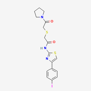 molecular formula C17H18IN3O2S2 B2635978 N-(4-(4-iodophenyl)thiazol-2-yl)-2-((2-oxo-2-(pyrrolidin-1-yl)ethyl)thio)acetamide CAS No. 681223-40-5