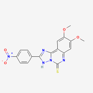 molecular formula C17H13N5O4S B2636099 8,9-dimethoxy-2-(4-nitrophenyl)-5H,6H-[1,2,4]triazolo[1,5-c]quinazoline-5-thione CAS No. 902432-56-8