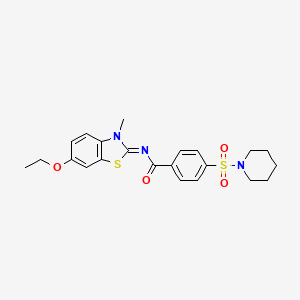 molecular formula C22H25N3O4S2 B2636101 N-[(2E)-6-ethoxy-3-methyl-2,3-dihydro-1,3-benzothiazol-2-ylidene]-4-(piperidine-1-sulfonyl)benzamide CAS No. 850909-80-7