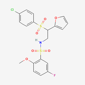 molecular formula C19H17ClFNO6S2 B2636154 N-[2-(4-chlorobenzenesulfonyl)-2-(furan-2-yl)ethyl]-5-fluoro-2-methoxybenzene-1-sulfonamide CAS No. 896326-78-6