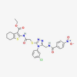 molecular formula C29H27ClN6O6S2 B2636167 ETHYL 2-(2-{[4-(3-CHLOROPHENYL)-5-{[(4-NITROPHENYL)FORMAMIDO]METHYL}-4H-1,2,4-TRIAZOL-3-YL]SULFANYL}ACETAMIDO)-4,5,6,7-TETRAHYDRO-1-BENZOTHIOPHENE-3-CARBOXYLATE CAS No. 393849-21-3