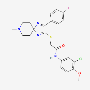 molecular formula C23H24ClFN4O2S B2636171 N-(3-CHLORO-4-METHOXYPHENYL)-2-{[3-(4-FLUOROPHENYL)-8-METHYL-1,4,8-TRIAZASPIRO[4.5]DECA-1,3-DIEN-2-YL]SULFANYL}ACETAMIDE CAS No. 1189452-92-3