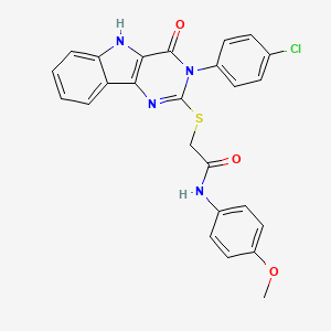molecular formula C25H19ClN4O3S B2636289 2-{[3-(4-chlorophenyl)-4-oxo-3H,4H,5H-pyrimido[5,4-b]indol-2-yl]sulfanyl}-N-(4-methoxyphenyl)acetamide CAS No. 536714-62-2