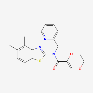 molecular formula C20H19N3O3S B2636294 N-(4,5-dimethyl-1,3-benzothiazol-2-yl)-N-[(pyridin-2-yl)methyl]-5,6-dihydro-1,4-dioxine-2-carboxamide CAS No. 899736-17-5