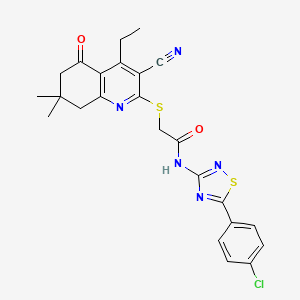 molecular formula C24H22ClN5O2S2 B2636390 N-[5-(4-chlorophenyl)-1,2,4-thiadiazol-3-yl]-2-[(3-cyano-4-ethyl-7,7-dimethyl-5-oxo-5,6,7,8-tetrahydroquinolin-2-yl)sulfanyl]acetamide CAS No. 690961-24-1