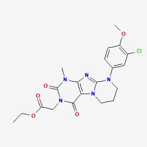 molecular formula C20H22ClN5O5 B2636404 Ethyl 2-[9-(3-chloro-4-methoxyphenyl)-1-methyl-2,4-dioxo-7,8-dihydro-6H-purino[7,8-a]pyrimidin-3-yl]acetate CAS No. 923446-62-2