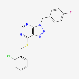 molecular formula C18H13ClFN5S B2636430 7-((2-chlorobenzyl)thio)-3-(4-fluorobenzyl)-3H-[1,2,3]triazolo[4,5-d]pyrimidine CAS No. 863458-18-8