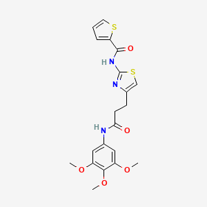 molecular formula C20H21N3O5S2 B2636481 N-(4-(3-oxo-3-((3,4,5-trimethoxyphenyl)amino)propyl)thiazol-2-yl)thiophene-2-carboxamide CAS No. 1021059-01-7