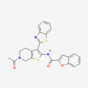 molecular formula C25H19N3O3S2 B2636485 N-(6-acetyl-3-(benzo[d]thiazol-2-yl)-4,5,6,7-tetrahydrothieno[2,3-c]pyridin-2-yl)benzofuran-2-carboxamide CAS No. 923413-64-3