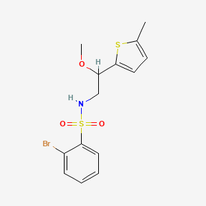 molecular formula C14H16BrNO3S2 B2636498 2-bromo-N-(2-methoxy-2-(5-methylthiophen-2-yl)ethyl)benzenesulfonamide CAS No. 1797876-14-2