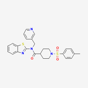 molecular formula C26H26N4O3S2 B2636502 N-(benzo[d]thiazol-2-yl)-N-(pyridin-3-ylmethyl)-1-tosylpiperidine-4-carboxamide CAS No. 922464-39-9