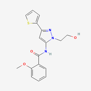 N-(1-(2-hydroxyethyl)-3-(thiophen-2-yl)-1H-pyrazol-5-yl)-2-methoxybenzamide