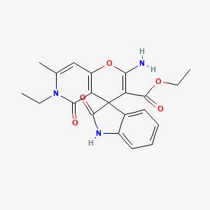 molecular formula C21H21N3O5 B2636557 ethyl 2'-amino-6'-ethyl-7'-methyl-2,5'-dioxo-1,2,5',6'-tetrahydrospiro[indole-3,4'-pyrano[3,2-c]pyridine]-3'-carboxylate CAS No. 886175-69-5