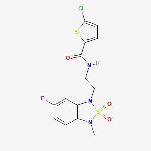 molecular formula C14H13ClFN3O3S2 B2636567 5-chloro-N-(2-(6-fluoro-3-methyl-2,2-dioxidobenzo[c][1,2,5]thiadiazol-1(3H)-yl)ethyl)thiophene-2-carboxamide CAS No. 2034239-86-4