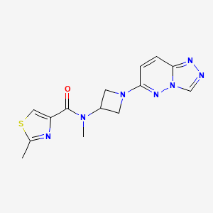 molecular formula C14H15N7OS B2636626 N,2-二甲基-N-(1-{[1,2,4]三唑并[4,3-b]吡啶并[6-yl]基}吖啶-3-基)-1,3-噻唑-4-甲酰胺 CAS No. 2197895-95-5