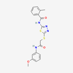 molecular formula C19H18N4O3S2 B2636641 N-[5-(2-(3-甲氧基苯胺基)-2-酮乙基)硫代-1,3,4-噻二唑-2-基]-2-甲基苯甲酰胺 CAS No. 896020-73-8
