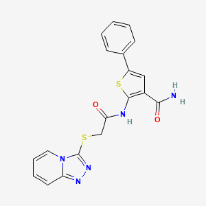 molecular formula C19H15N5O2S2 B2636650 5-PHENYL-2-(2-{[1,2,4]TRIAZOLO[4,3-A]PYRIDIN-3-YLSULFANYL}ACETAMIDO)THIOPHENE-3-CARBOXAMIDE CAS No. 379236-03-0