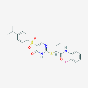 molecular formula C23H24FN3O4S2 B2636663 N-(2-fluorophenyl)-2-({6-oxo-5-[4-(propan-2-yl)benzenesulfonyl]-1,6-dihydropyrimidin-2-yl}sulfanyl)butanamide CAS No. 899357-70-1