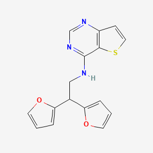 molecular formula C16H13N3O2S B2636665 N-[2,2-Bis(furan-2-yl)ethyl]thieno[3,2-d]pyrimidin-4-amine CAS No. 2380186-64-9