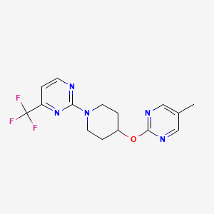 molecular formula C15H16F3N5O B2636667 2-[4-(5-Methylpyrimidin-2-yl)oxypiperidin-1-yl]-4-(trifluoromethyl)pyrimidine CAS No. 2380044-60-8