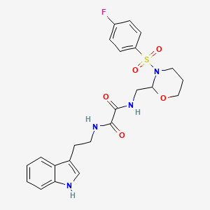 molecular formula C23H25FN4O5S B2636669 N'-{[3-(4-fluorobenzenesulfonyl)-1,3-oxazinan-2-yl]methyl}-N-[2-(1H-indol-3-yl)ethyl]ethanediamide CAS No. 869071-74-9