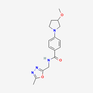 molecular formula C16H20N4O3 B2636674 4-(3-methoxypyrrolidin-1-yl)-N-((5-methyl-1,3,4-oxadiazol-2-yl)methyl)benzamide CAS No. 1797139-97-9