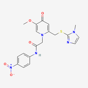molecular formula C19H19N5O5S B2636677 2-(5-methoxy-2-(((1-methyl-1H-imidazol-2-yl)thio)methyl)-4-oxopyridin-1(4H)-yl)-N-(4-nitrophenyl)acetamide CAS No. 941914-36-9