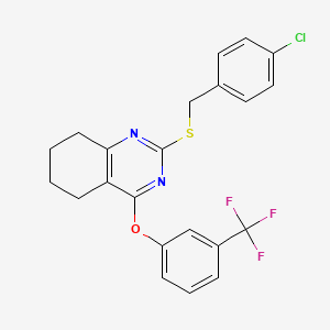 molecular formula C22H18ClF3N2OS B2636679 2-[(4-氯苯基)甲基硫代]-4-[3-(三氟甲基)苯氧]-5,6,7,8-四氢喹唑啉 CAS No. 339019-04-4