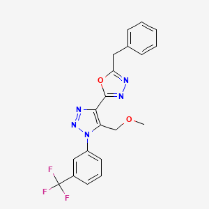 molecular formula C20H16F3N5O2 B2636683 2-benzyl-5-(5-(methoxymethyl)-1-(3-(trifluoromethyl)phenyl)-1H-1,2,3-triazol-4-yl)-1,3,4-oxadiazole CAS No. 1081132-28-6