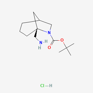 molecular formula C13H25ClN2O2 B2636684 tert-butyl(5R)-5-(aminomethyl)-6-azabicyclo[3.2.1]octane-6-carboxylatehydrochloride CAS No. 2408946-80-3