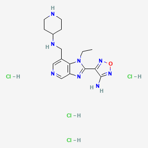 molecular formula C16H26Cl4N8O B2636709 4-[1-ethyl-7-[(piperidin-4-ylamino)methyl]imidazo[4,5-c]pyridin-2-yl]-1,2,5-oxadiazol-3-amine;tetrahydrochloride CAS No. 2108968-31-4