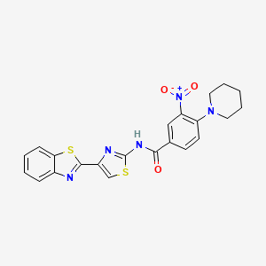 molecular formula C22H19N5O3S2 B2636728 N-(4-(benzo[d]thiazol-2-yl)thiazol-2-yl)-3-nitro-4-(piperidin-1-yl)benzamide CAS No. 477538-96-8