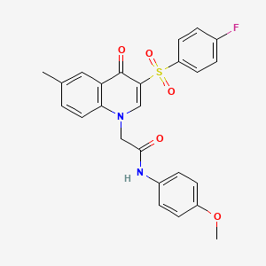 molecular formula C25H21FN2O5S B2636756 2-[3-(4-fluorophenyl)sulfonyl-6-methyl-4-oxoquinolin-1-yl]-N-(4-methoxyphenyl)acetamide CAS No. 866808-55-1