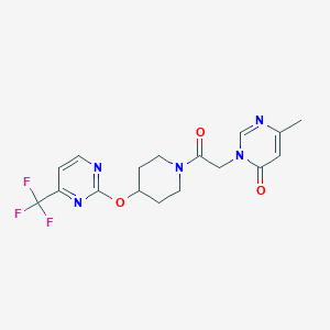 molecular formula C17H18F3N5O3 B2636766 6-Methyl-3-[2-oxo-2-(4-{[4-(trifluoromethyl)pyrimidin-2-yl]oxy}piperidin-1-yl)ethyl]-3,4-dihydropyrimidin-4-one CAS No. 2380174-97-8