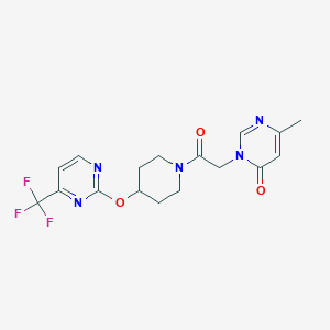 molecular formula C17H18F3N5O3 B2636766 6-Methyl-3-[2-oxo-2-[4-[4-(trifluoromethyl)pyrimidin-2-yl]oxypiperidin-1-yl]ethyl]pyrimidin-4-one CAS No. 2380174-97-8