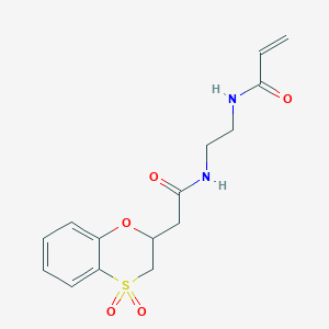 molecular formula C15H18N2O5S B2636784 N-[2-[[2-(4,4-Dioxo-2,3-dihydro-1,4lambda6-benzoxathiin-2-yl)acetyl]amino]ethyl]prop-2-enamide CAS No. 2361681-99-2