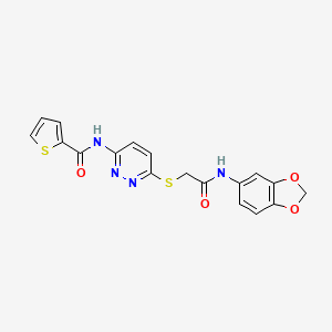 molecular formula C18H14N4O4S2 B2636788 N-(6-((2-(benzo[d][1,3]dioxol-5-ylamino)-2-oxoethyl)thio)pyridazin-3-yl)thiophene-2-carboxamide CAS No. 1021107-34-5