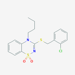 molecular formula C18H19ClN2O2S2 B2636822 4-butyl-3-((2-chlorobenzyl)thio)-4H-benzo[e][1,2,4]thiadiazine 1,1-dioxide CAS No. 893790-38-0