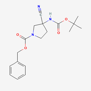 molecular formula C18H23N3O4 B2636831 Benzyl 3-((tert-butoxycarbonyl)amino)-3-cyanopyrrolidine-1-carboxylate CAS No. 2013058-13-2