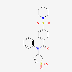 molecular formula C22H24N2O5S2 B2636857 N-(1,1-dioxido-2,3-dihydrothiophen-3-yl)-N-phenyl-4-(piperidin-1-ylsulfonyl)benzamide CAS No. 863021-38-9