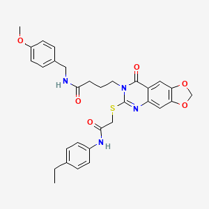 molecular formula C31H32N4O6S B2636908 4-[6-({[(4-ethylphenyl)carbamoyl]methyl}sulfanyl)-8-oxo-2H,7H,8H-[1,3]dioxolo[4,5-g]quinazolin-7-yl]-N-[(4-methoxyphenyl)methyl]butanamide CAS No. 688060-13-1
