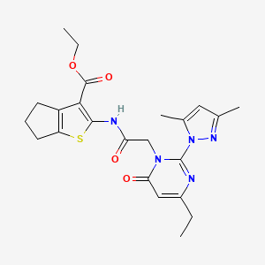B2636916 ethyl 2-(2-(2-(3,5-dimethyl-1H-pyrazol-1-yl)-4-ethyl-6-oxopyrimidin-1(6H)-yl)acetamido)-5,6-dihydro-4H-cyclopenta[b]thiophene-3-carboxylate CAS No. 1019105-97-5
