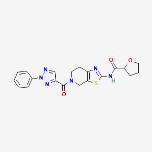 molecular formula C20H20N6O3S B2636970 N-(5-(2-phenyl-2H-1,2,3-triazole-4-carbonyl)-4,5,6,7-tetrahydrothiazolo[5,4-c]pyridin-2-yl)tetrahydrofuran-2-carboxamide CAS No. 1396886-46-6