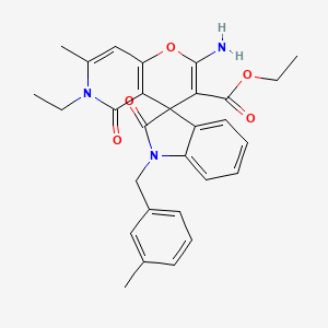 molecular formula C29H29N3O5 B2636979 Ethyl 2'-amino-6'-ethyl-7'-methyl-1-(3-methylbenzyl)-2,5'-dioxo-5',6'-dihydrospiro[indoline-3,4'-pyrano[3,2-c]pyridine]-3'-carboxylate CAS No. 886176-29-0