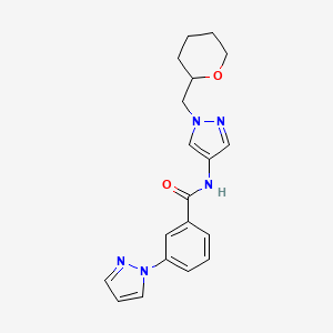 molecular formula C19H21N5O2 B2637019 N-{1-[(oxan-2-yl)methyl]-1H-pyrazol-4-yl}-3-(1H-pyrazol-1-yl)benzamide CAS No. 2034322-19-3